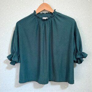 Madewell Clipdot Ruffle Top in smoky spruce